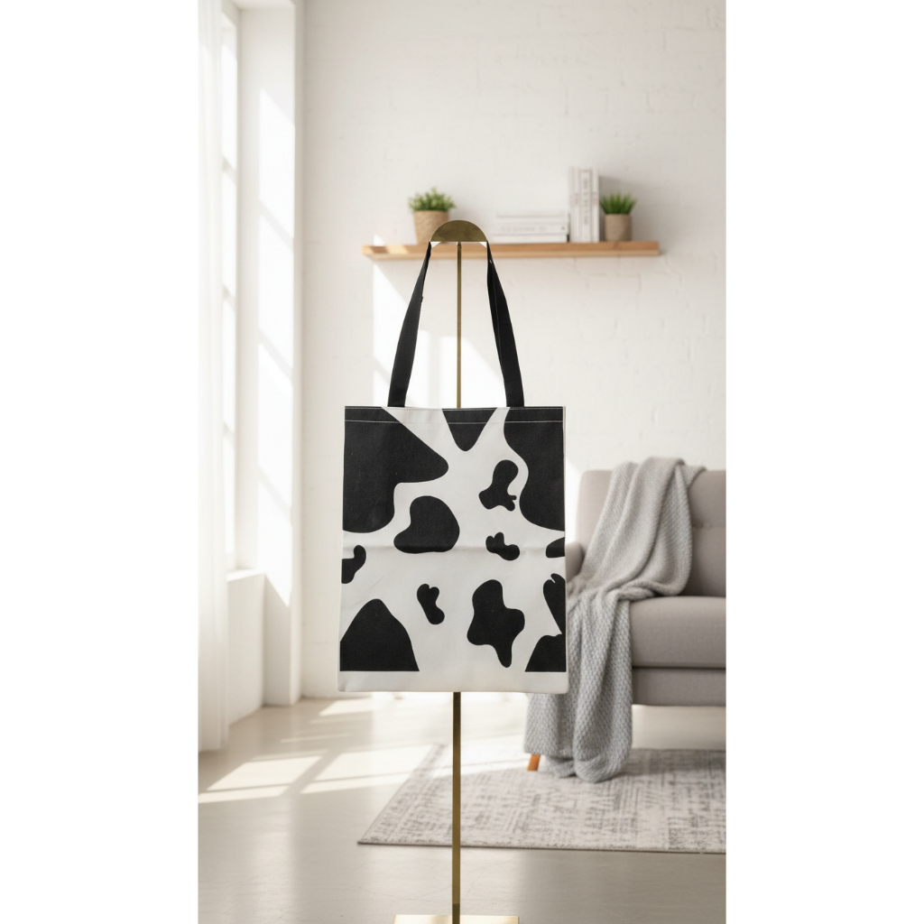 ALESHA.CO.ID - Tas Tote Bag Wanita Totebag motif sapi lucu minimalis aesthetic terbaru kekinian MERC