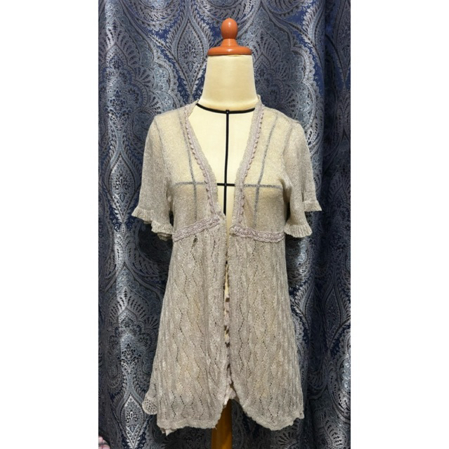 Axes Femme Brown Open Front Lace Cardigan Mori/Coquette Style