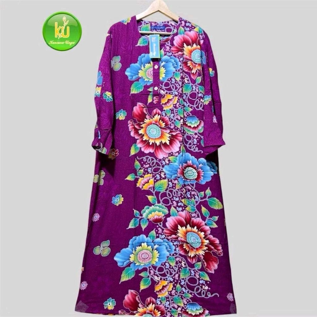 COD PAKAIAN PIYAMA TIDUR WANITA LONGDRES LENGAN PANJANG BATIK KENCANA UNGU ORIGINAL