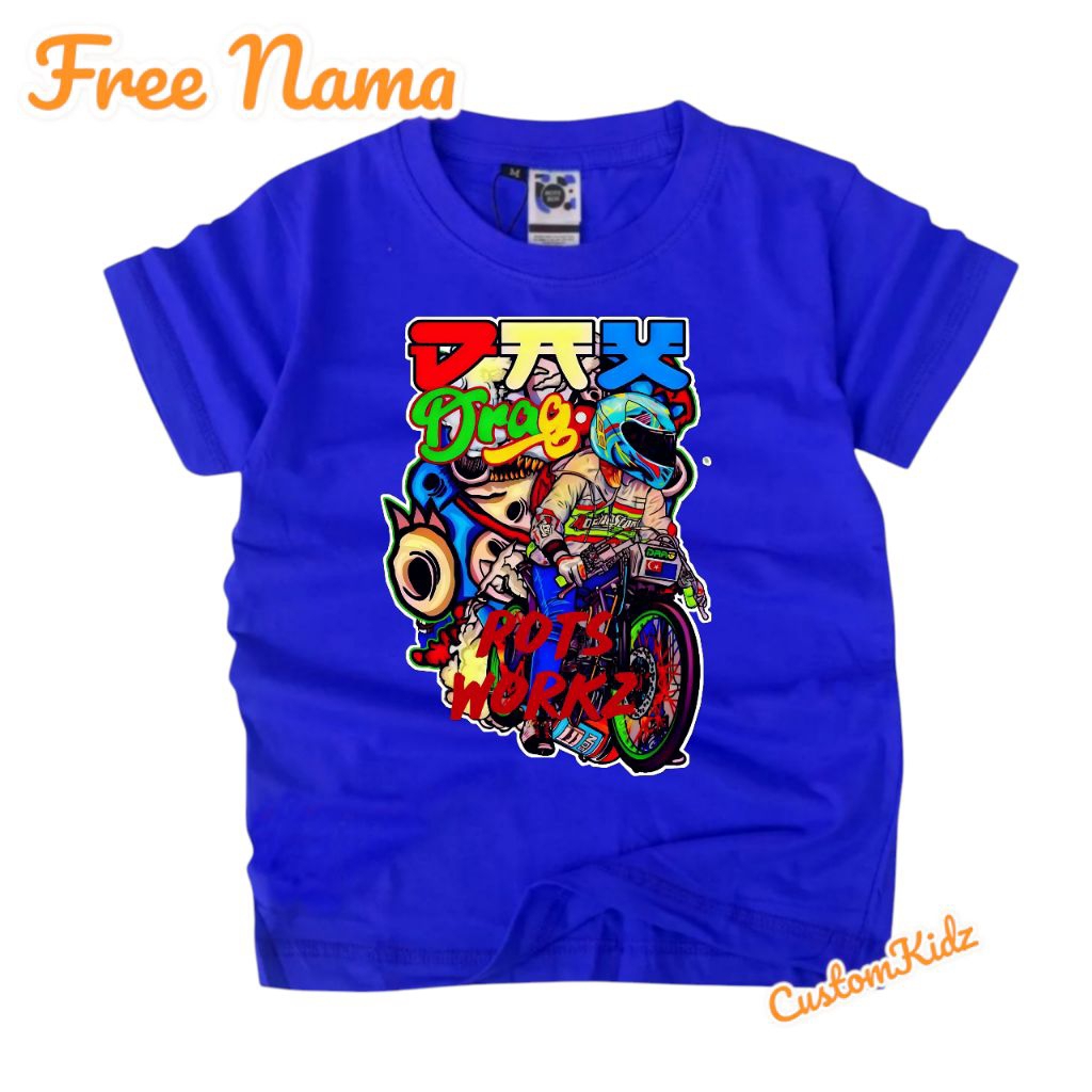 Baju anak kaos anak Motor Drag free nama anak