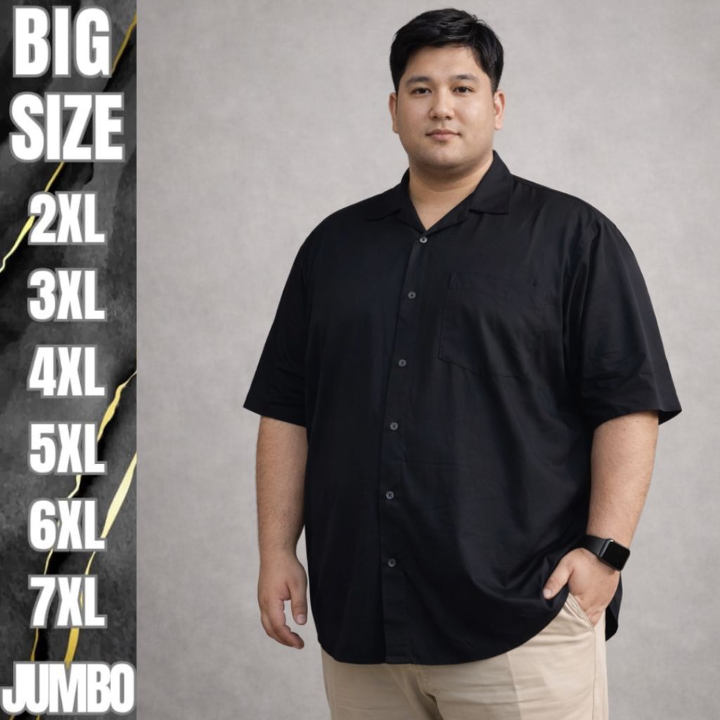 Kemeja Hawai Pria Jumbo Big size Lengan Pendek Polos Katun Rayon Premium