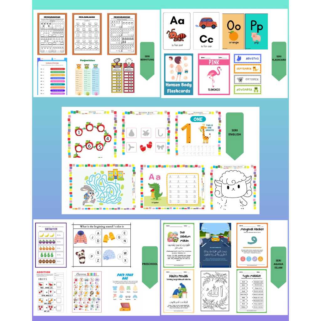 Lembar Belajar Anak Paud TK SD Lengkap / Learning Preschool / Lembar Aktivitas Anak / E-Book