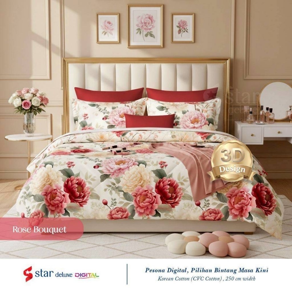 set sprei katun Star digital terbaru motif | Carmen  | black beauty | rose bouquet | golden peoni | 