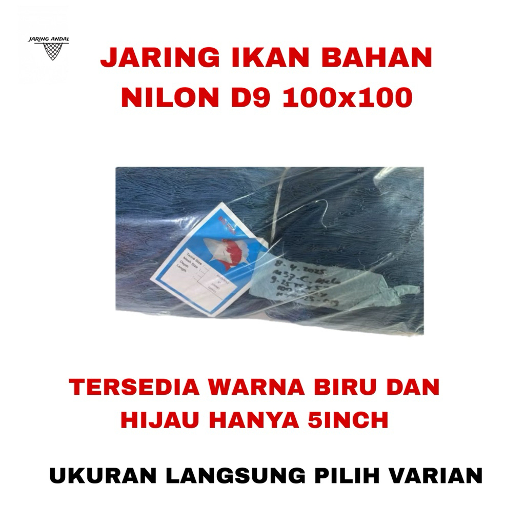 Jaring ikan bahan nilon D9 100MD X 100Y (UKURAN LANGSUNG PILIH)