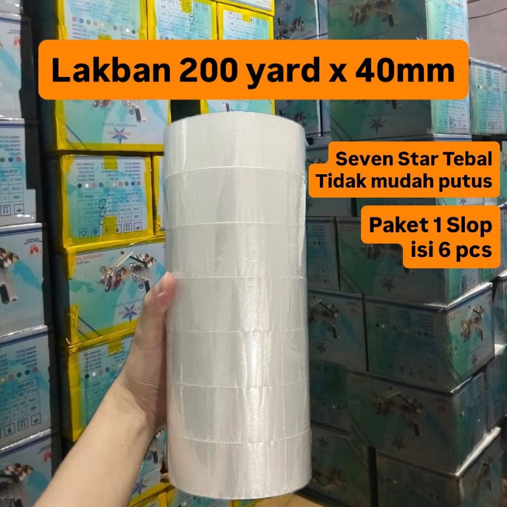 Lakban Bening 200 yard (PAKET 1 SLOP ISI 6 PCS) / Solasi Coklat Besar utk Packing 1 slop / Solatip P