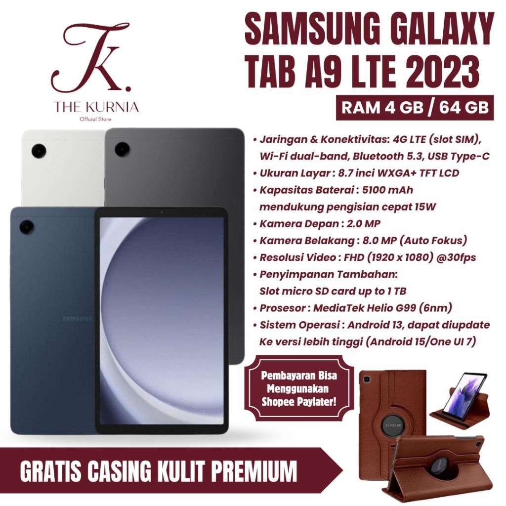 Samsung Galaxy Tab A9 Lte Ram 4/64 Jaringan 4G 100% Original Sein Indonesia [Second Like New]