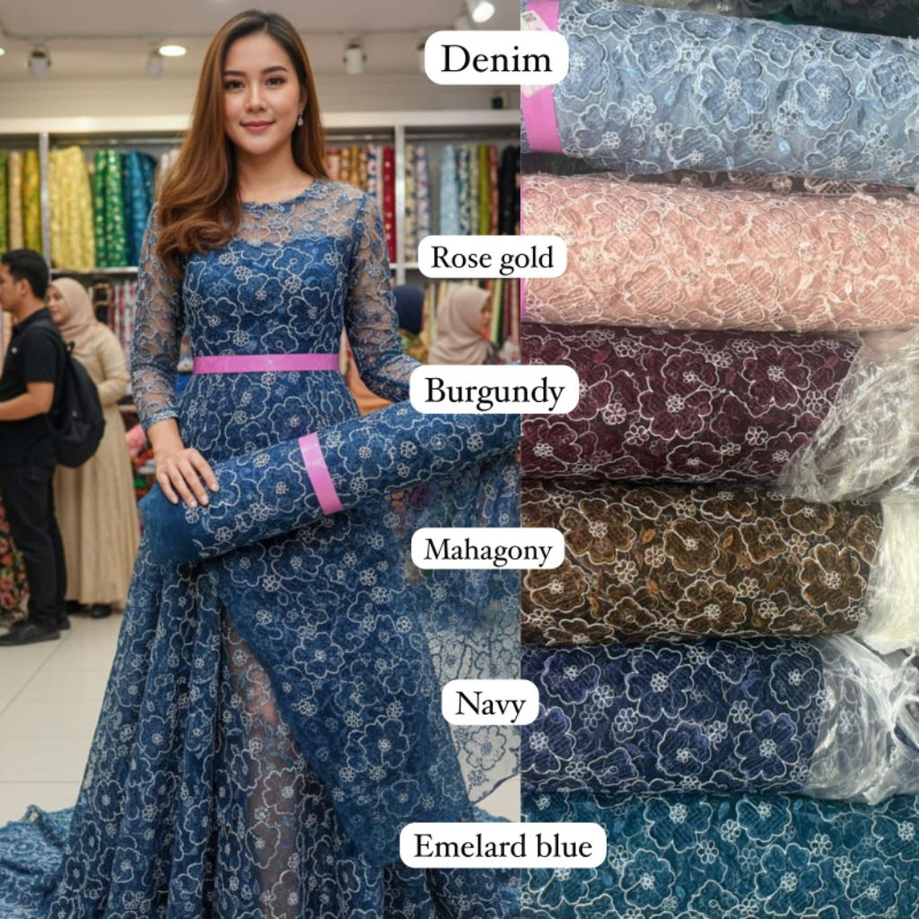 tile bordir Etnik Sulam motif bunga / kain bordiran canti dua warna