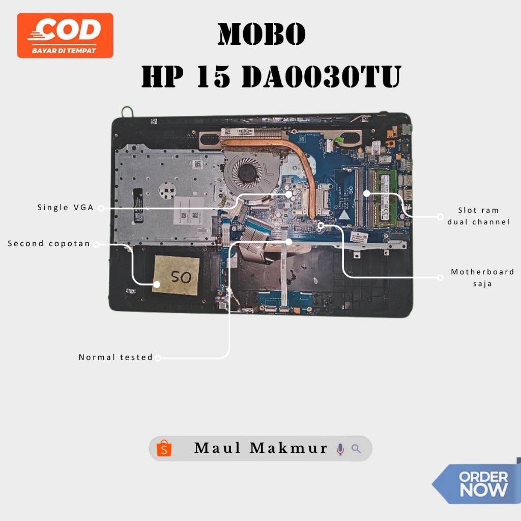 Motherboard Laptop Mobo Laptop Hp 15 da0030TU Intel core i3-7020U