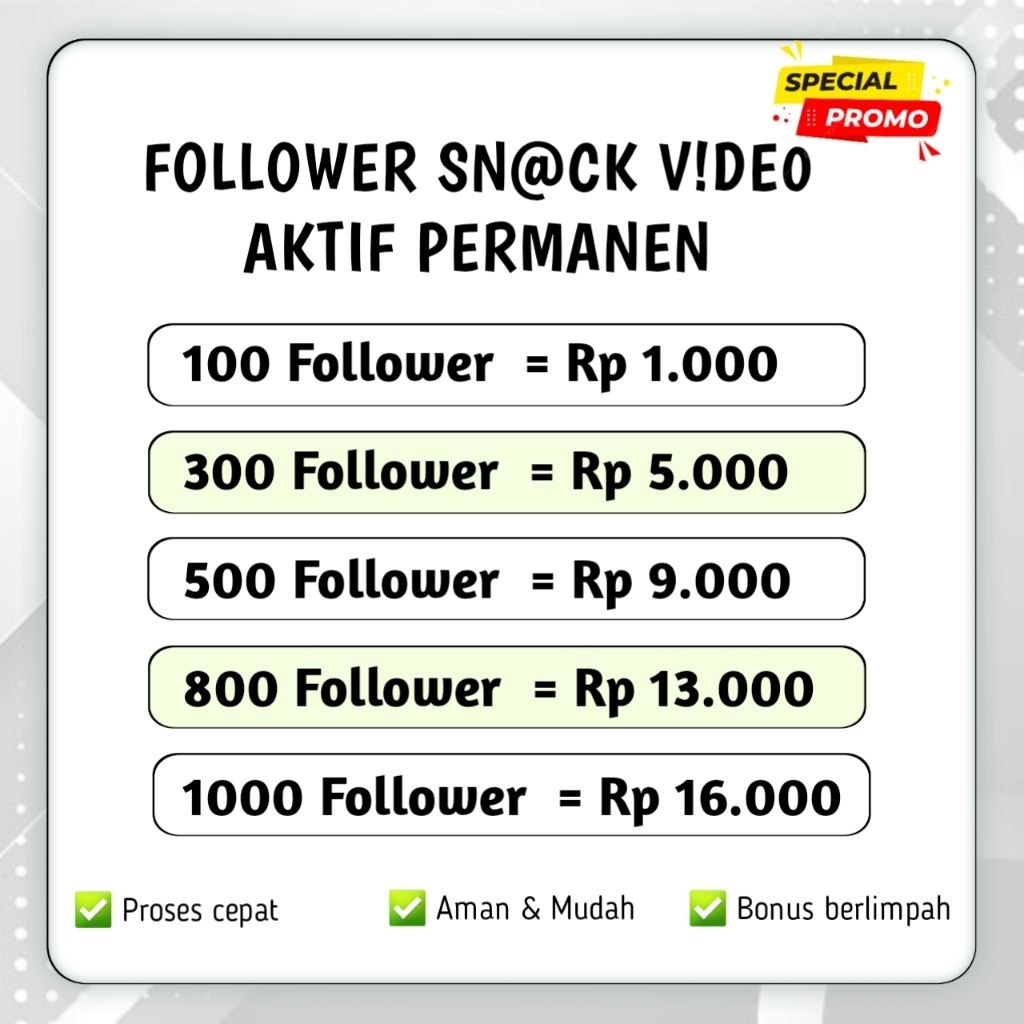 FOLLOWERS & LIKE SNACK VIDEO PERMANEN BERGARANSI