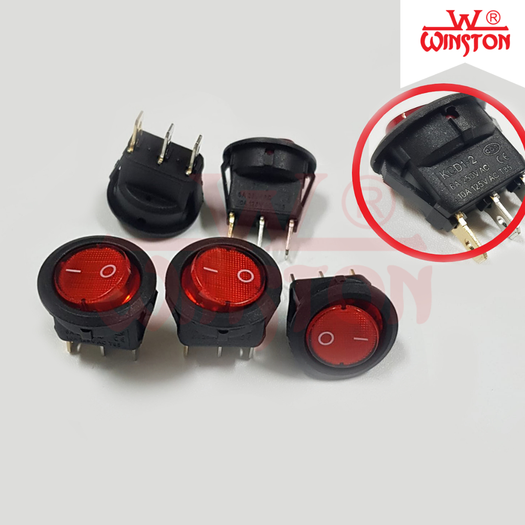 Saklar On-Off 3 Pin Bodi Bulat Merah Lampu 3pin 3P Switch Kecil On Off / Saklar On Off Bulat Kecil