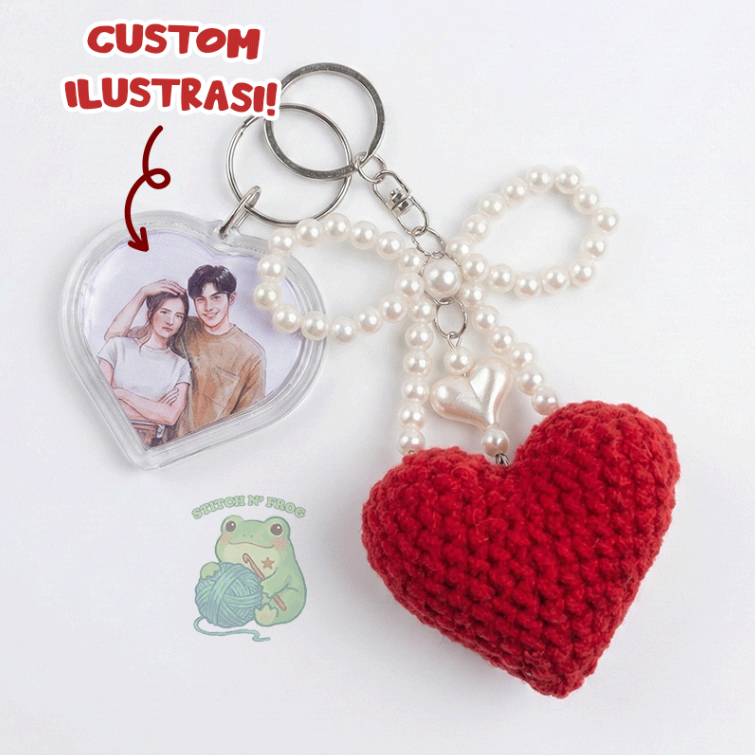 Gantungan Kunci Love Valentine Acrylic Custom Foto | Keychain Rajut Handmade