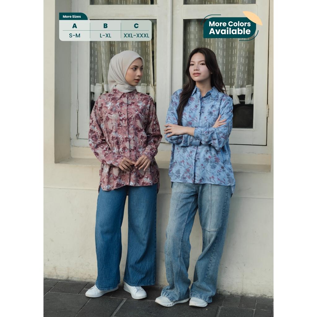Ixora Xena Oversized Shirt - Kemeja Wanita Oversize Lengan Panjang Motif Abstrak