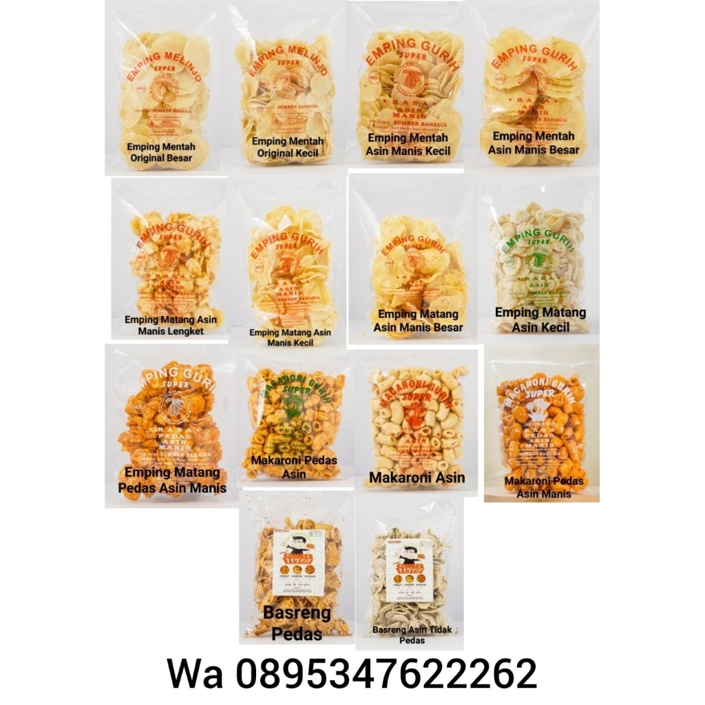 Emping Mentah Matang Besar Kecil Makaroni Macaroni Basreng Pedas Asin Manis Lengket
