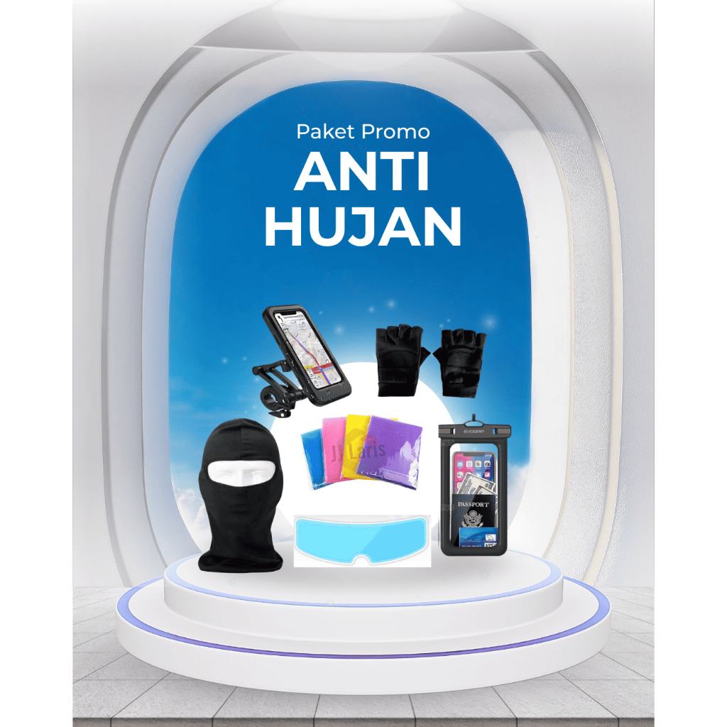 Paket Driver Anti Hujan Holder Hp Jas Hujan Stiker Helm Masker Sarung Tangan Sarung Hand Phone