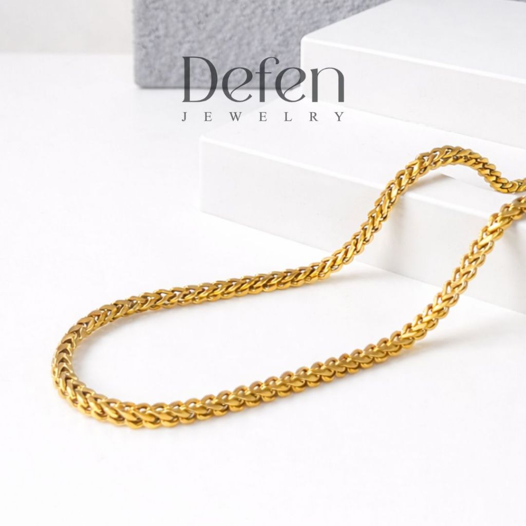 Defen Jewelry - Kalung Anti Karat Titanium Wanita Perhiasan Cewek Anti Luntur Model Korea Serut Sisi