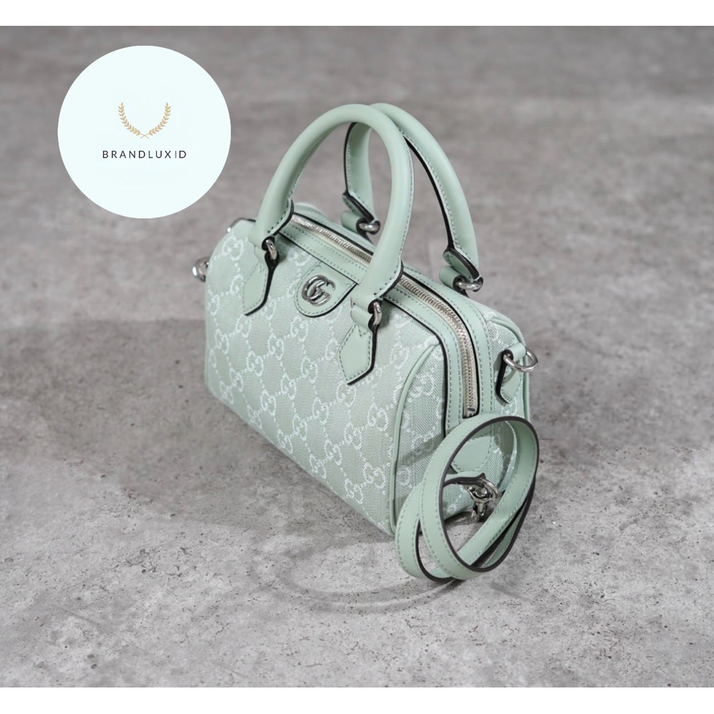 Gucci Ophidia SHW Canvas Mini Duffle Bag with Long Strap in Mint