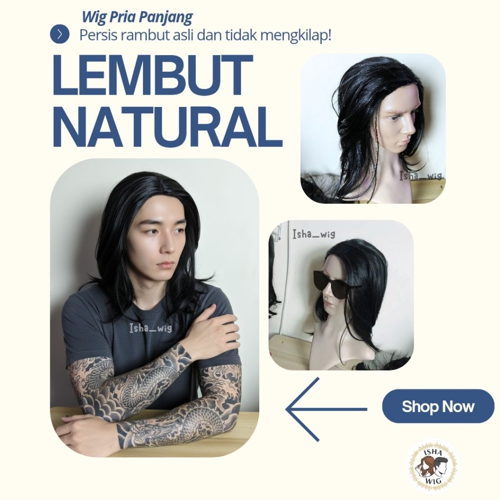 Wig Rambut Palsu Pria Panjang Gondrong