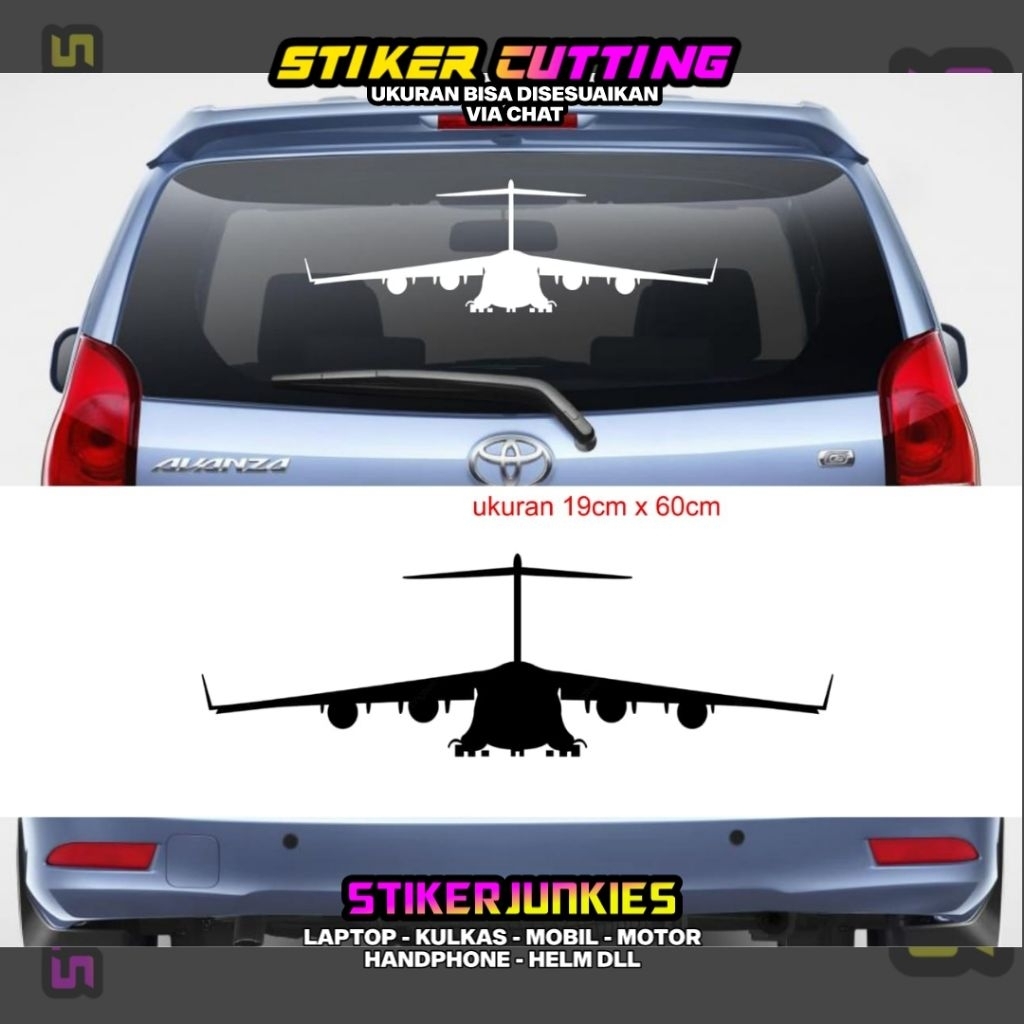 STIKER KACA BELAKANG MOBIL LOGO PESAWAT JET 15 STICKER CUTTING