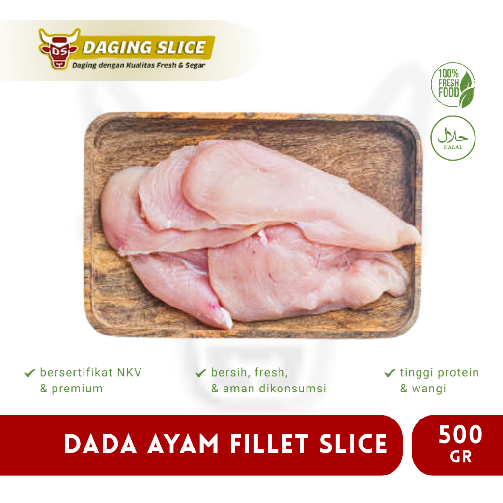Ayam Fillet Slice 500gr Dada Frozen Tanpa Tulang Boneless Chicken Bandung