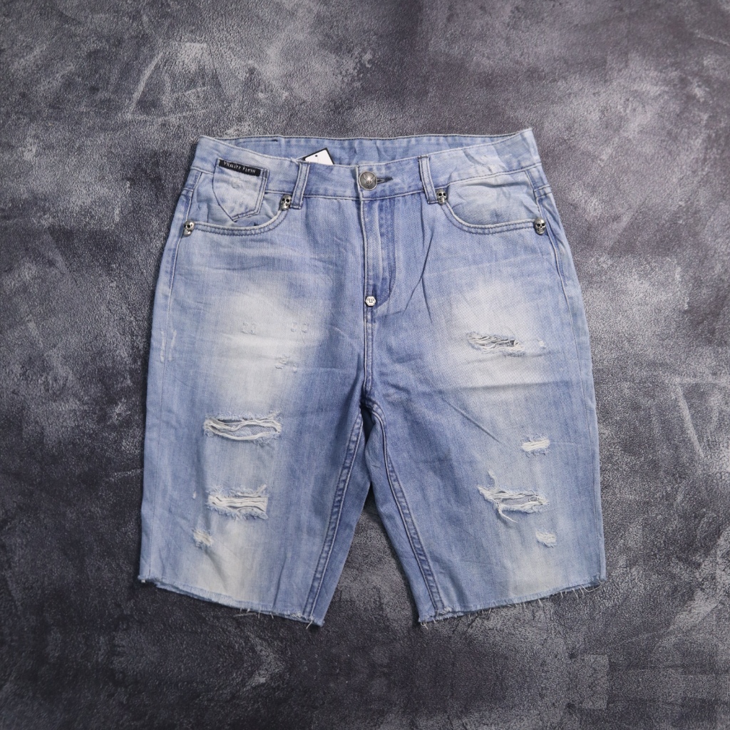 CELANA PENDEK PHILIPP PLEIN RIPPED JEANS SHORT PANTS SP28 SIZE 32
