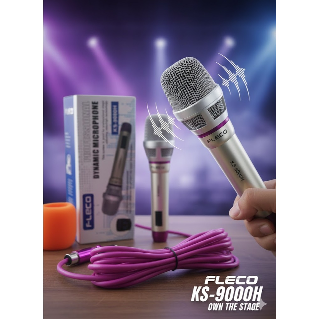 Microphone Fleco KS-9000H Original - Mic Kabel Professional High Quality untuk Karaoke & MC