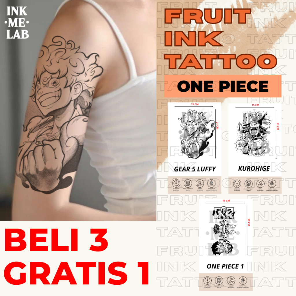 ONE PIECE Tattoo Temporary by Inkmelab - Fruit Ink Tattoo Temporer Bertahan 2-3 minggu