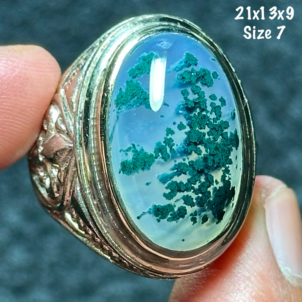 Cincin Batu Akik Natural Lumut Suliki Aquarium Kristal (asli alam)