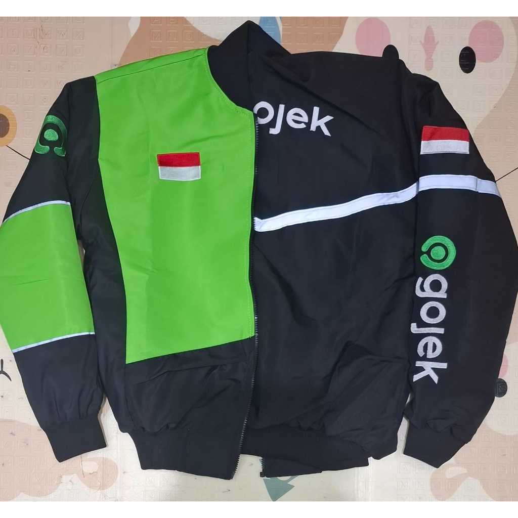 JAKET GOJEK IJO GOJEK HITAM JAKET BOLAK BALIK GOJEK SEMUA KEREN MURAH ANTI AIR LOGO BORDIR MURAH REA