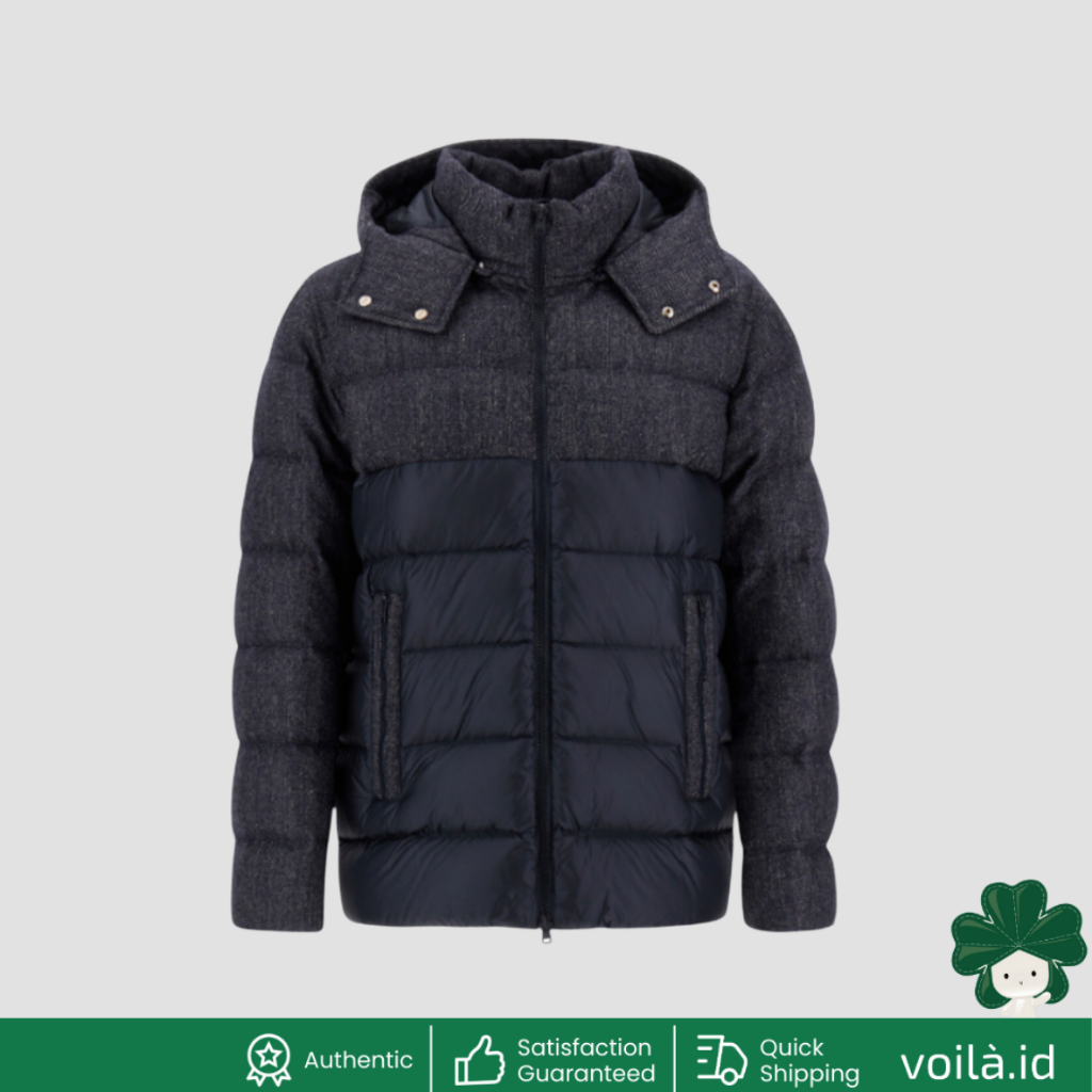 Herringbone and Nylon Ultralight Wool Flannel Jacket Navy Blue