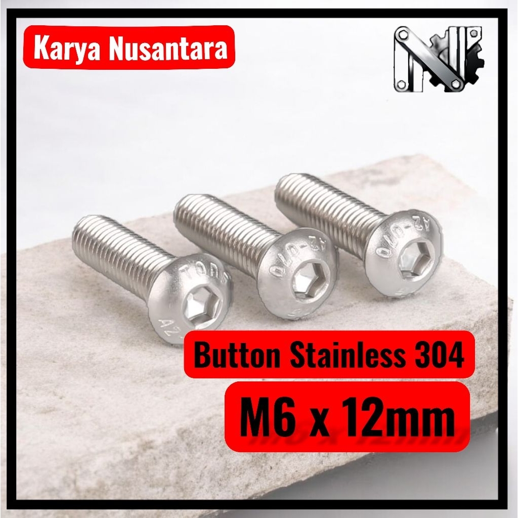 Baut L M6 x 12mm Head Button Stainless 304 / Baut L Button M6 x 12mm stainless