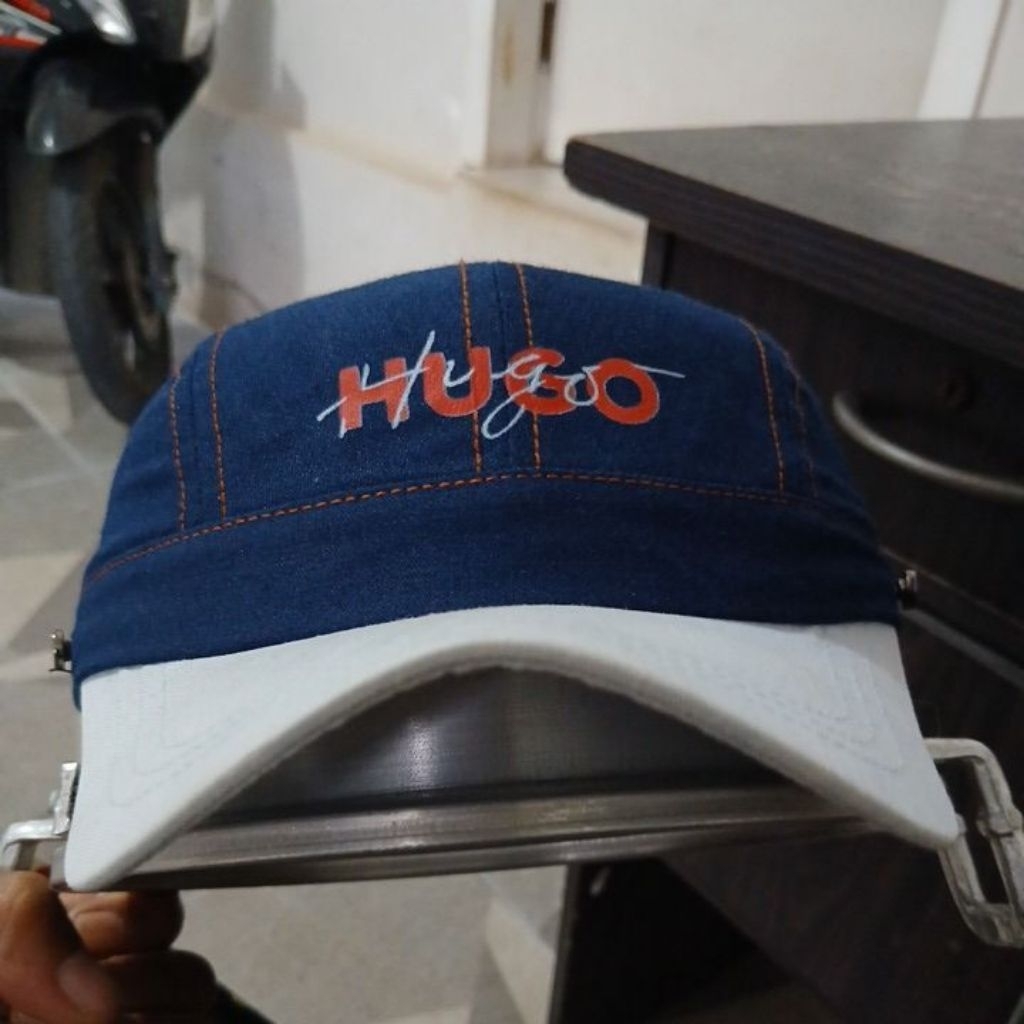 Topi patroli cap bahan katun lembut 2 warna navy pekat BEEN second Original allsize stelan besi embo