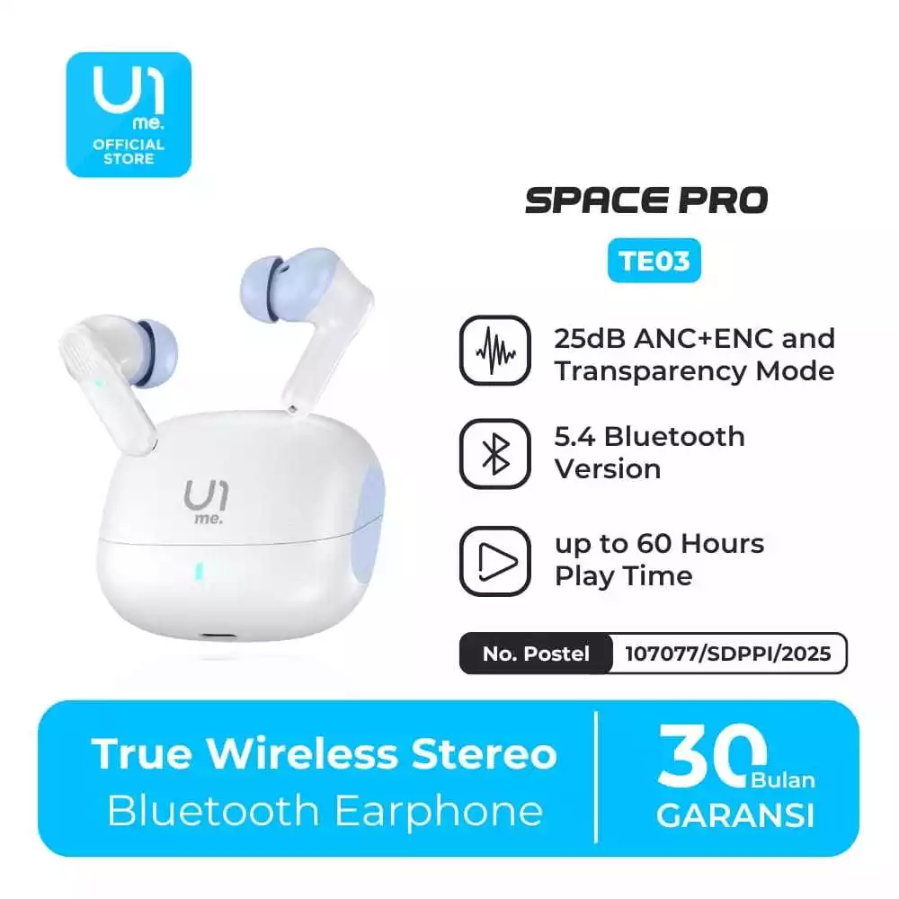 TE03 U1me. Space Pro TWS Earphone Bluetooth 5.4 ANC Mode, Transparency Mode, Music Mode, Gaming Mode