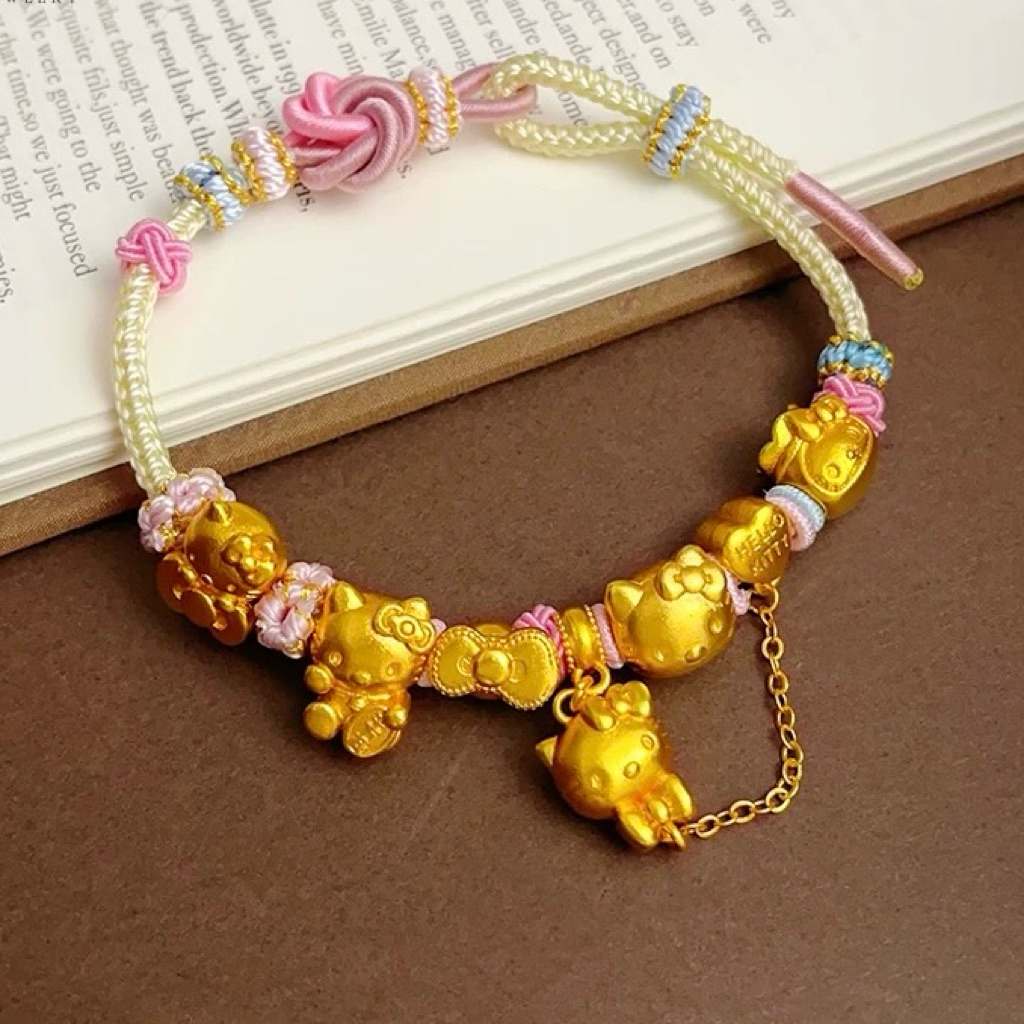 Gelang Kitty Logam Lapis Emas Tali Adjustable Kitty Gold Plat Bracelet Wanita