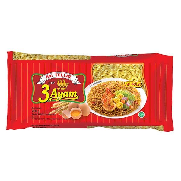 Mie Bulat Mie Telur Merah Cap 3 Ayam 200g