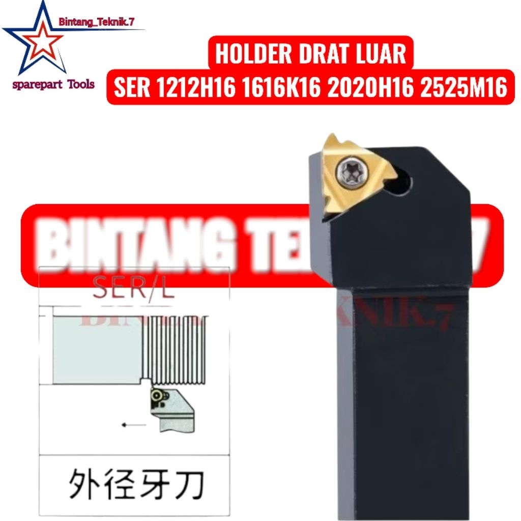 SER 12MM/16MM/20MM/25MM HOLDER ULIR LUAR GAGANG BUBUT DRAT LUAR INSERT ER16 KANAN