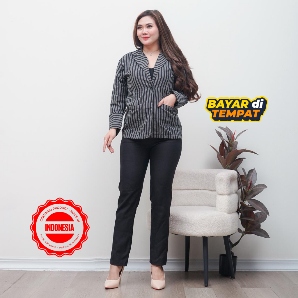 BLAZER MOTIF GARIS LURIK WANITA KANTORAN ATBM TRADISIONAL BLAZER KARTINI