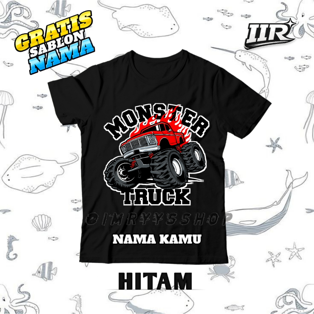 (Free Nama) Kaos Atasan Anak Gambar Monster Truck Mobil Besar Double Cabin Untuk Naik Gunung Berlump