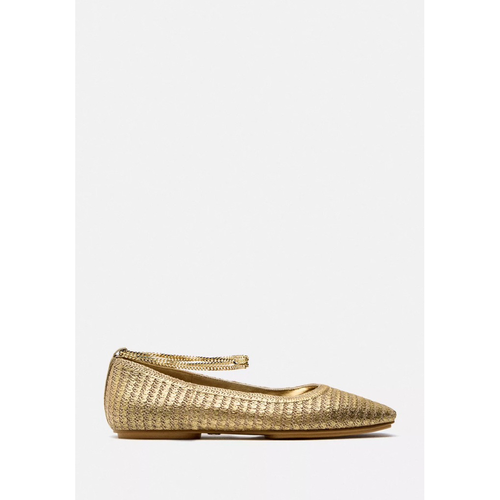 zara flat shoes metalic gold size 40