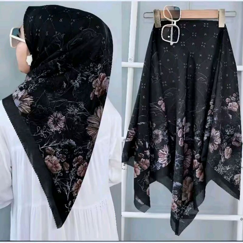 Hijab segi empat voal motif hijab Lebaran