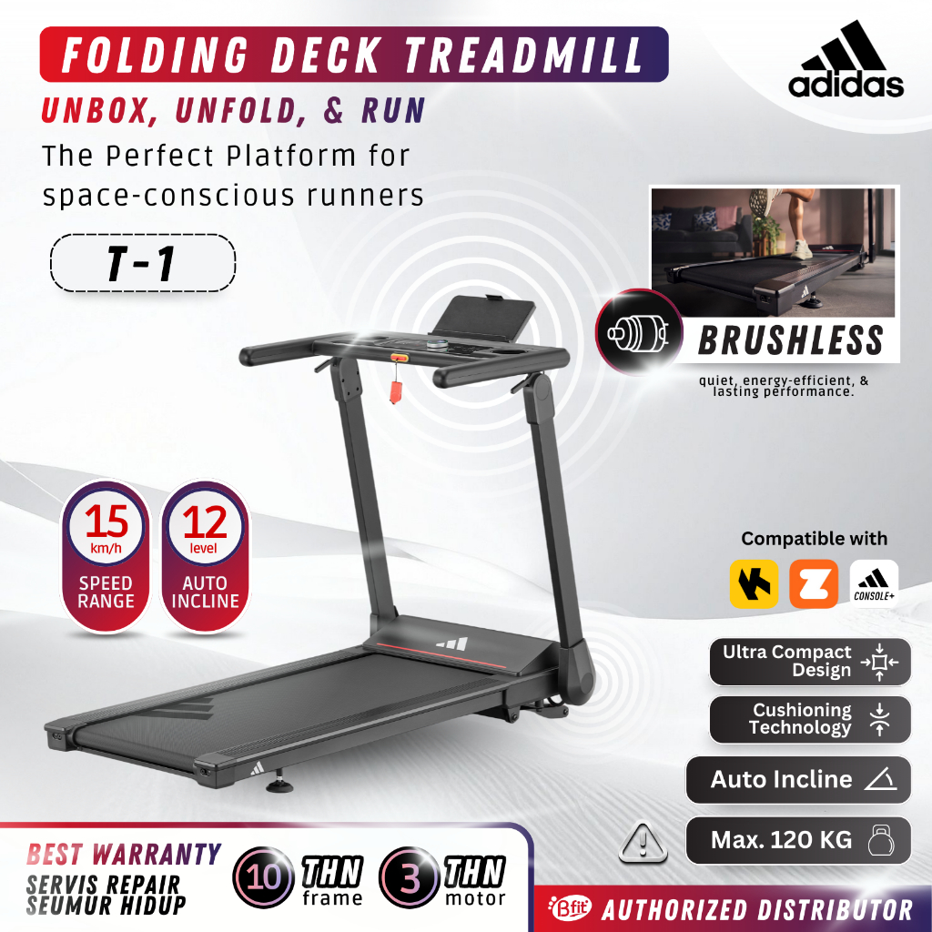 (SEMARANG) ADIDAS T1 - Alat Fitness Treadmill Listrik Premium - Instant Rakit; Auto Incline
