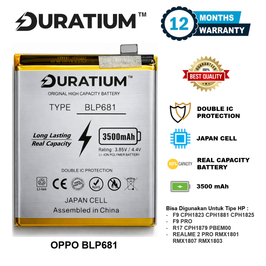 DURATIUM ORIGINAL Baterai Oppo F9 CPH1823 CPH1881 CPH1825 / F9 PRO / R17 CPH1879 PBEM00 / REALME 2 P