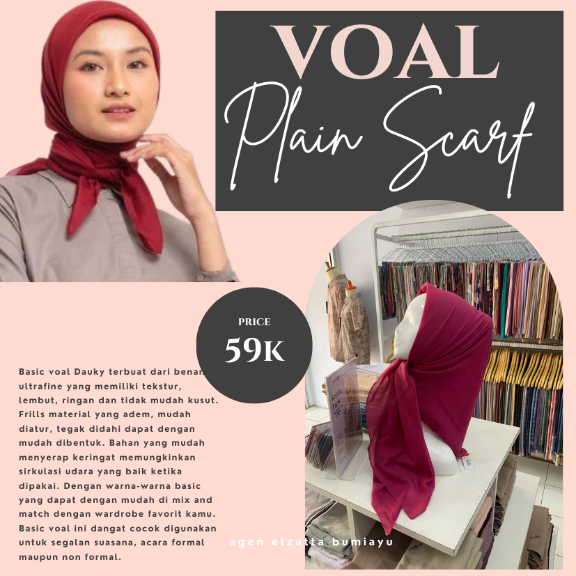 DAUKY VOAL PLAIN SCARF HIJAB POLOS UKURAN 115 X 115 CM
