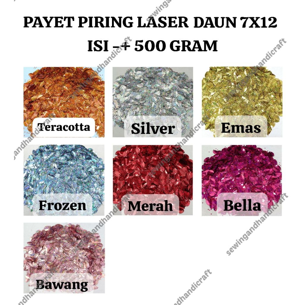 Payet Piring Pelangi/Manik/Ramboci Daun Kecil Kualitas Premium/Payet Piring Laser Daun 7x12/500Gram