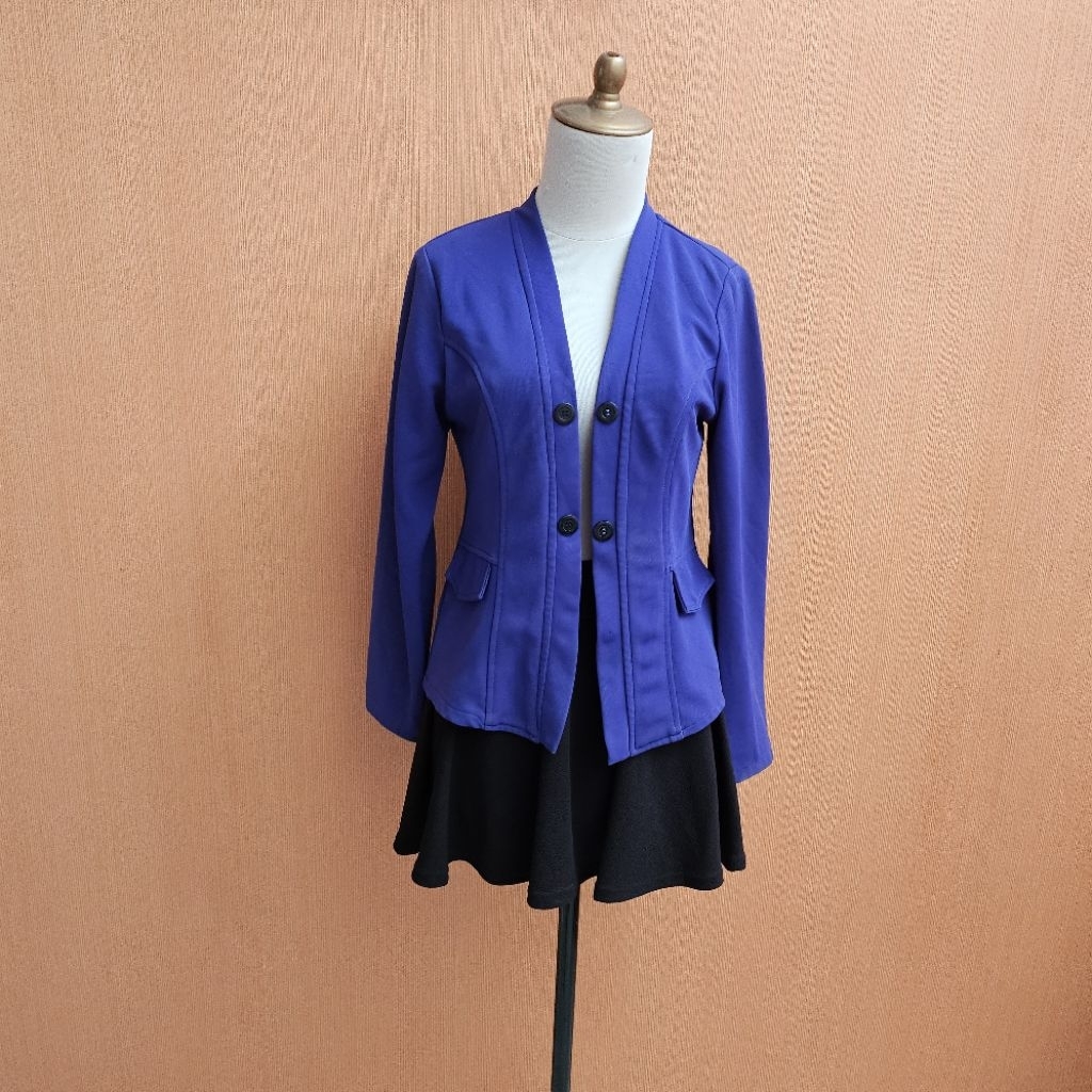atasan cardigan wanita biru elektrik birel GOCEK'S cewek L lengan panjang tebal outer cute kerja kul