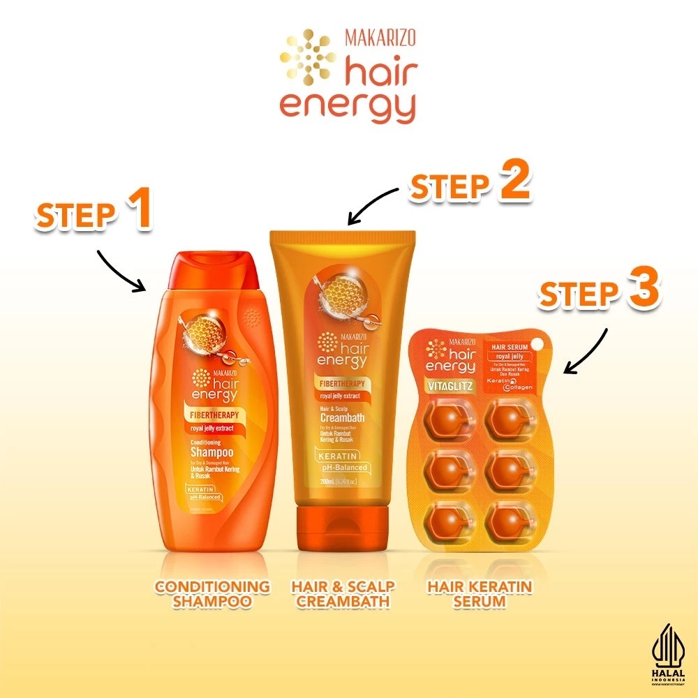 Paket Makarizo Keratin Hair Energy Rawat Rambut Kering & Rusak