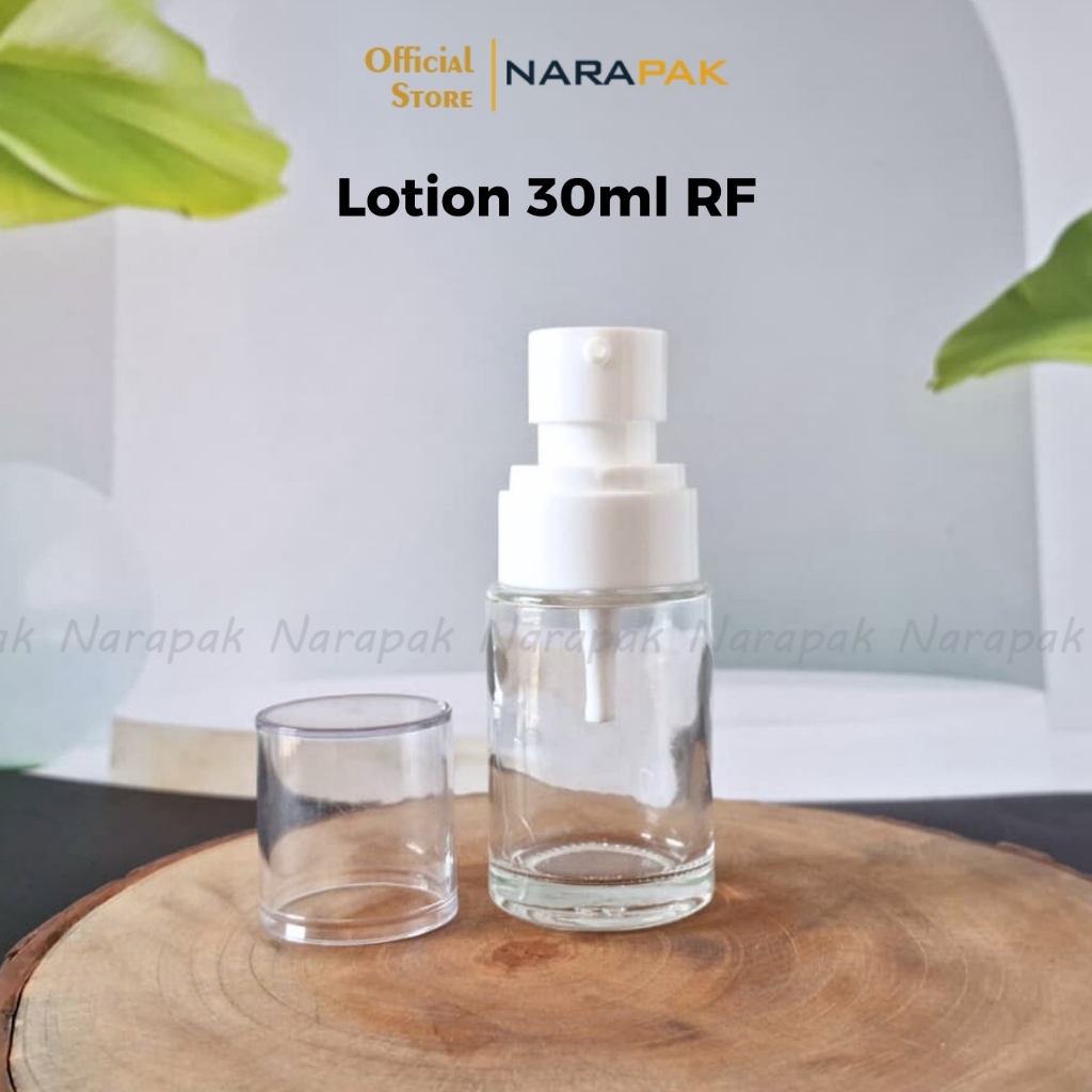 Botol Kaca 30ml Bahu Datar Bening Kilap RF Tutup Pump PUTIH Lotion Skintific Serum Skincare SK2035WL