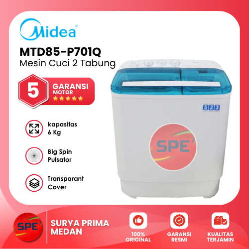Midea Mesin Cuci 2 Tabung 7KG MTD 85 P-701Q / MTD85P701Q Garansi Resmi Medan