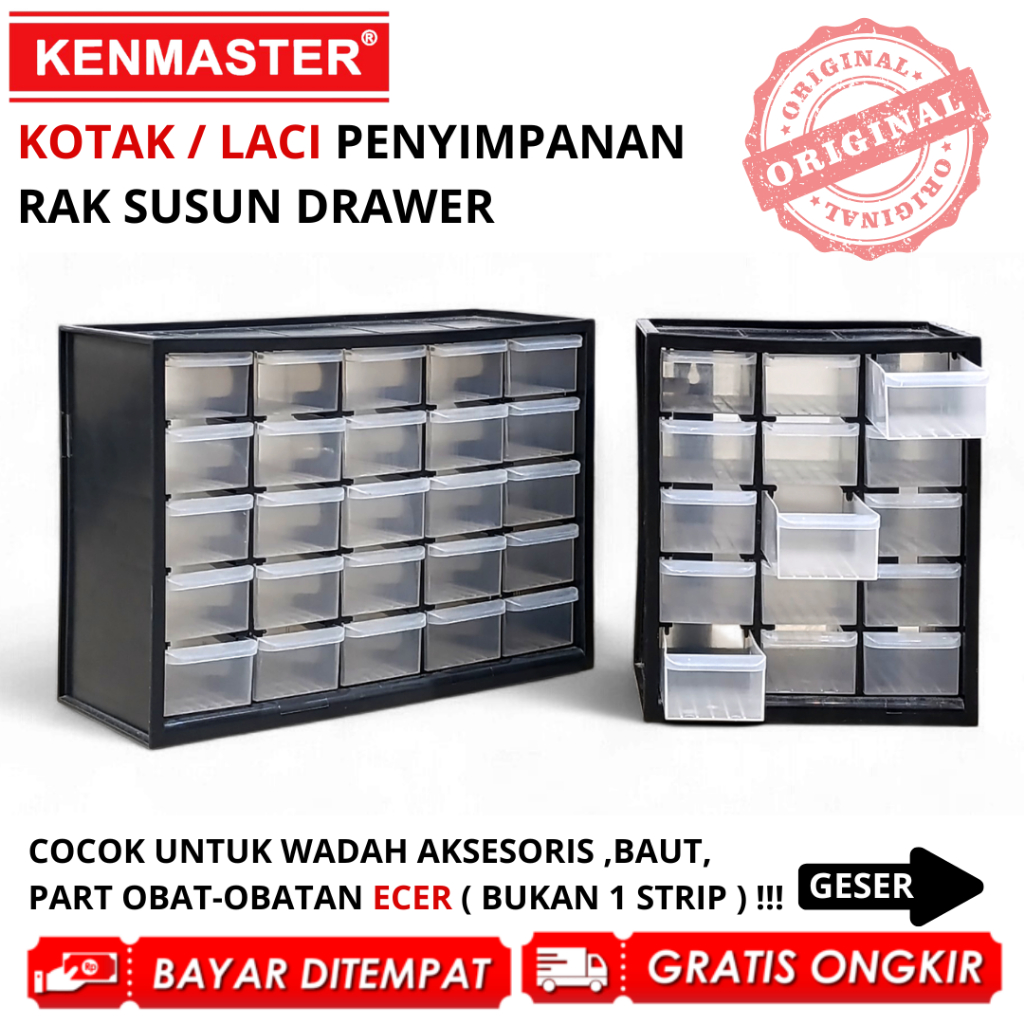 Rak Drawer Penyimpanan 15 atau 25 Laci Plastik Organizer Spare Part Obat Ecer Multifungsi