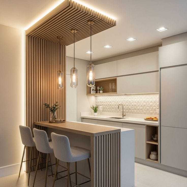 Kitchen Set Minimalis Modern Putih Aksen Kayu + Mini Bar | Kitchen Set Custom Dapur Cantik Elegan