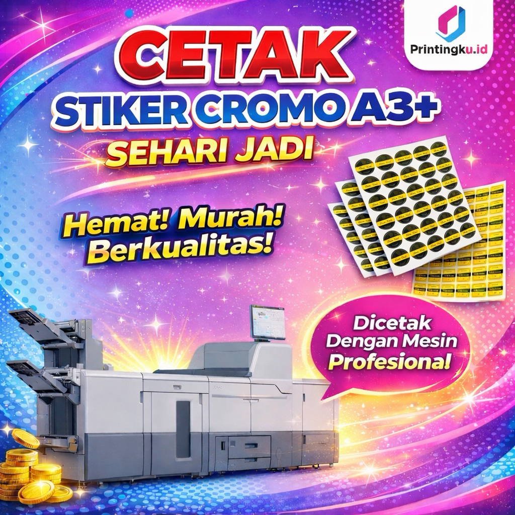 Print & Cut Sticker Chromo A3+, Cetak Kiss cut Label Murah